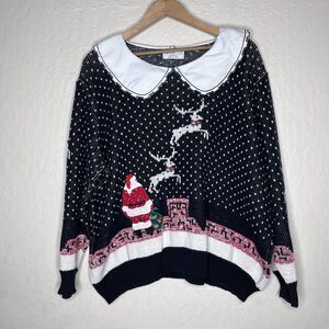 VTG 1980s Sweater Loft Peter Pan Collar  Hand Knit Cardigan Sweater Womens Large